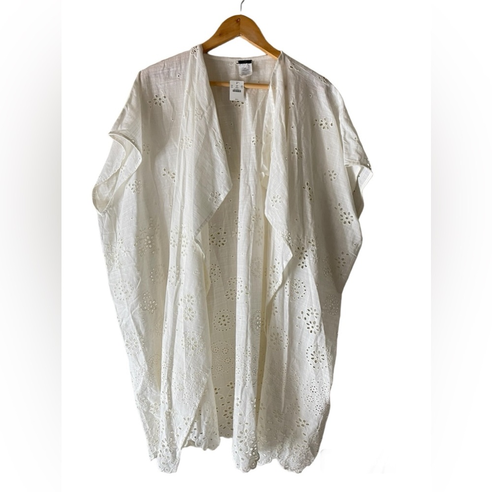 J.Crew ivory Embroidered eyelets draped Open front cardigan resortwear